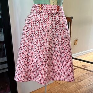 Vintage 60’s A-line Red and White Patterned Women's Skirt
